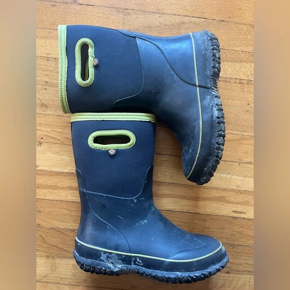 Bogs Kids Grasp Solid waterproof insulated rain snow boots navy blue -30 4 37